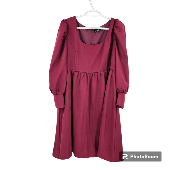 Pomander Place Dress Maroon Merlot Andie Puff Sleeve Fit & Flare Mini Size XL - Picture 2 of 7